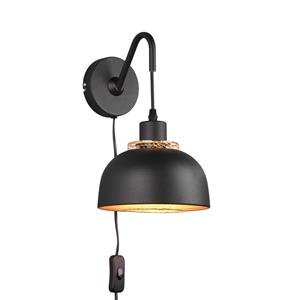 Reality Leuchten Wandlampe Punch Schalter und Stecker, schwarz/gold