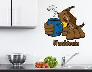 Klebefieber Wandtattoo Küche Eule Carsten mit Kaffee