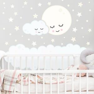 Klebefieber Wandtattoo Sterne Mond Wolke mit schlafenden Augen