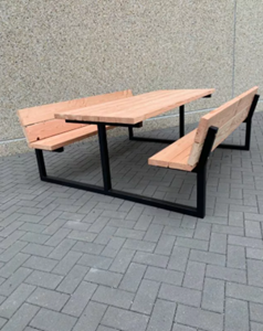 Industrielemeubelshop Douglas houten Picknicktafel Eros met rugleuning