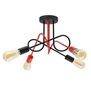 Euluna Plafondlamp Cambridge, 4-lamps, zwart-rood