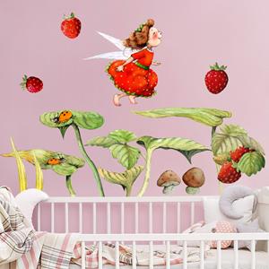 Klebefieber Wandtattoo 16-teilig Erdbeerinchen Erdbeerfee - Blätter und Erdbeeren