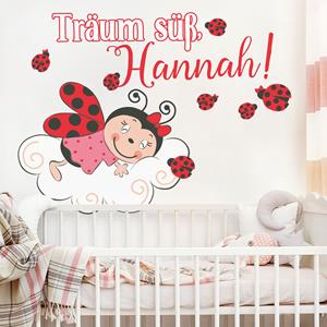 Klebefieber Wandtattoo Kinderzimmer Marienkäfer Träum süß - Wunschtext