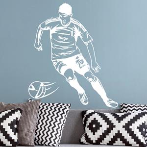 Klebefieber Wunschtext-Wandtattoo Kinderzimmer Wunschtext-Fußballspieler dribbelt