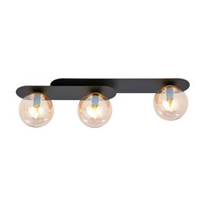 Euluna Plafondlamp Plaza, zwart/amber, 3-lamps