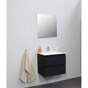 Adema Bella badmeubel met keramiek wastafel 1 kraangat met spiegel met licht 60x55x46cm Zwart mat Flat Pack SWFP60MZP1SPIL