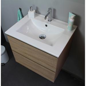 Basic Line Bella Badkamermeubelset - 60x55x46cm - 1 wasbak - Keramiek - Wit - 1 kraangat - Zonder spiegel - MDF Eiken SWGA60EIP1