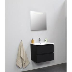 Adema Bella badmeubel met keramiek wastafel 1 kraangat met spiegel met licht 60x55x46cm Zwart mat SWGA60MZP1SPIL