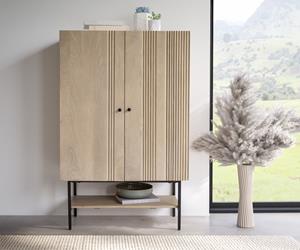 DELIFE Highboard Nestos 90x140 cm Mango White Wash Metall Schwarz 2 Türen