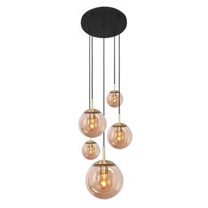 Steinhauer Pendelleuchte Bollique in Messing und Amber E27 5-flammig