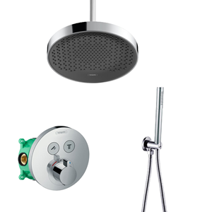 Hansgrohe + Saniclear Hansgrohe Rainfinity inbouw regendouche met thermostaatkraan Shower Select en Saniclear plafondarm chroom