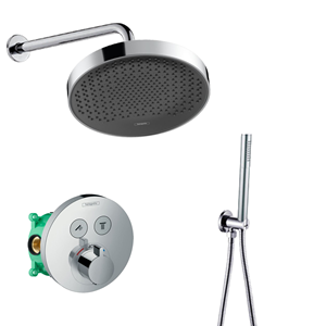 Hansgrohe + Saniclear Hansgrohe Rainfinity inbouw regendouche met thermostaatkraan Shower Select en Saniclear muurarm chroom