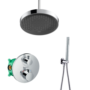 Hansgrohe + Saniclear Hansgrohe Rainfinity inbouw regendouche met thermostaatkraan Ecostat S en Saniclear plafondarm chroom
