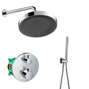 Hansgrohe + Saniclear Hansgrohe Rainfinity inbouw regendouche met thermostaatkraan Ecostat S en Saniclear muurarm chroom