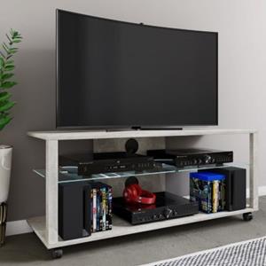 VCM Holz TV Lowboard Rollen Fernsehschrank mobil Rack Konsole Möbel Fernsehtisch Fernseh Phono Glas Folas XL grau