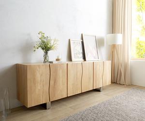 DELIFE Sideboard Live-Edge 220 cm Eiche Natur Massiv 6 Türen