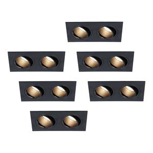 HOFTRONIC™ Set van 6 Mallorca dubbele LED inbouwspots vierkant - Kantelbaar - 4000K Neutraal wit - GU10 - 5 Watt - Rechthoekig - GU10 verwisselbare lichtbron - Plafondspot voor binnen - Zwart