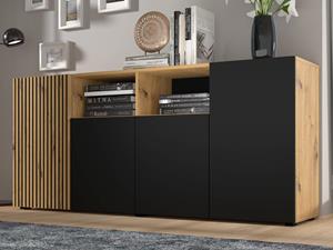 Mobistoxx Dressoir ORISA 4 deuren zwart/artisan eik