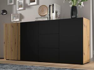 Mobistoxx Dressoir ORISA 3 deuren 3 lades zwart/artisan eik