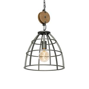 QAZQA Industriële hanglamp zwart met hout 34 cm - Arthur