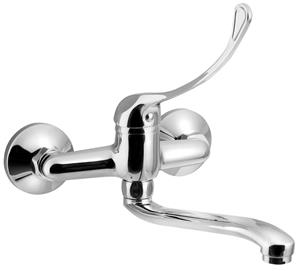 Sapho Aqualine 35 wastafelkraan met medische hendel en gebogen uitloop 22cm chroom