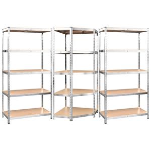 Vidaxl Regale Mit 5 Böden 3 Stk. Silbern Stahl & Holzwerkstoff