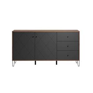 Hioshop Montez dressoir 2 deuren, 3 laden, grafiet.