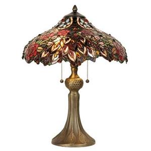 Clayre & Eef Tiffany Tafellamp Ø 43x58 cm Rood Groen Glas Roos