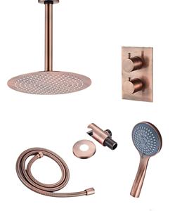 Saniclear Copper inbouw regendouche met plafondarm hoofddouche en 3 standen handdouche 30cm geborsteld koper