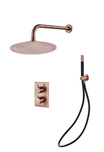 Saniclear Copper Pro inbouw regendouche met wandarm en hoofddouche 20cm geborsteld koper - zwart