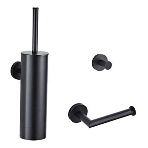 Saniclear Nero toilet accessoire set incl toiletborstel, rolhouder en haak mat zwart