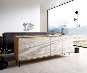 DELIFE Sideboard Kleo 175 cm Akazie Natur 4 Türen Winkelfuß Metall Schwarz