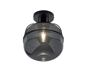 Trio Lighting Plafondlamp Lorena met glazen kap, mat zwart