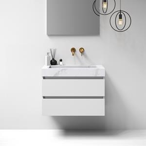 Sanituba Nature badmeubel 80cm mat wit met wastafel Artificial Marble Calacatta Gold geen kraangaten