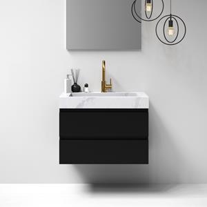Sanituba Nature badmeubel 80cm mat zwart met wastafel Artificial Marble Calacatta Gold 1 kraangat