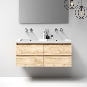 Sanituba Nature badmeubel 120cm sahara met wastafel Foggia mat wit dubbele wasbak geen kraangaten