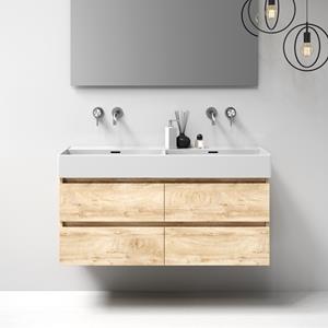 Sanituba Nature badmeubel 120cm sahara met wastafel Legend glans wit dubbele wasbak geen kraangaten