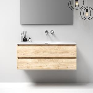 Sanituba Nature badmeubel 120cm sahara met wastafel Furiosa glans wit enkele wasbak geen kraangaten