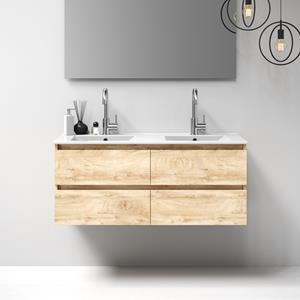 Sanituba Nature badmeubel 120cm sahara met wastafel Empoli mat wit dubbele wasbak 2 kraangaten