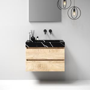 Sanituba Nature badmeubel 80cm sahara met wastafel Artificial Marble Nero Marquina geen kraangaten