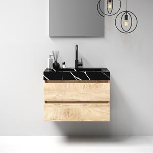 Sanituba Nature badmeubel 80cm sahara met wastafel Artificial Marble Nero Marquina 1 kraangat