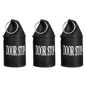 3x Canvas deurstoppers zwart met ring 28 cm -