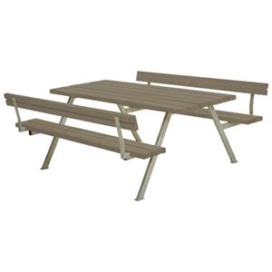 Plus Danmark Picknicktafel vuren gegrond grijsbruin | Alpha 2 rugleuning 185 x 177 x 76 cm