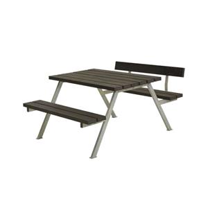 Plus Danmark Picknicktafel gerecycled kunststof zwart | Alpha 1 rugleuning 173 x 118 x 76 cm