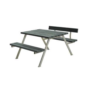 Plus Danmark Picknicktafel gerecycled kunststof grijs | Alpha 1 rugleuning 173 x 118 x 76 cm