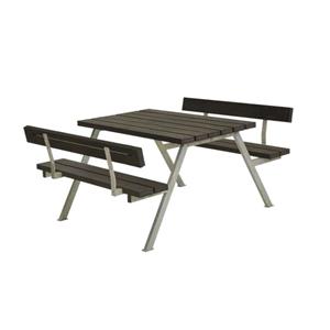 Plus Danmark Picknicktafel gerecycled kunststof zwart | Alpha 2 rugleuning 185 x 118 x 76 cm