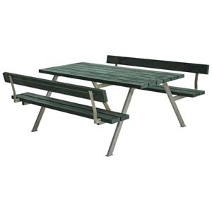 Plus Danmark Picknicktafel gerecycled kunststof groen | Alpha 2 rugleuningen 185 x 177 x 76 cm