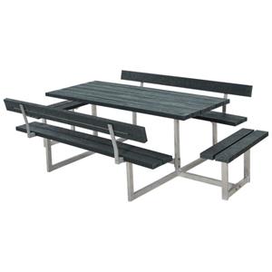 Plus Danmark Picknickset gerecycled kunststof | Basic grijs 4 banken 2 met rugleuning 184 x 260 x 75 cm