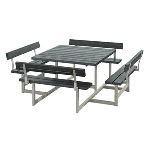 Plus Danmark Picknicktafel gerecycled kunststof grijs | Picknick vierkant 224 x 224 x 76 cm