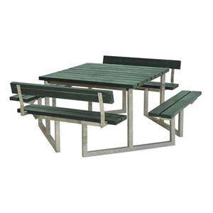 Plus Danmark Picknicktafel gerecycled kunststof groen | Twist vierkant 2 rugleuningen 227 x 204 x 76 cm